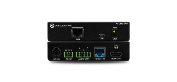 Omega 4K/UHD HDMI over HDBaseT Receiver with Control. Audio Output, and PoE (Power Source Equipment)