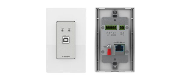 US Wall-Plate:1-gang USB 2.0 with RS-232 PoC Tx over extended-reach CAT PT-2UR:USB 2.0 with RS-232&Audio PoC Rx o
