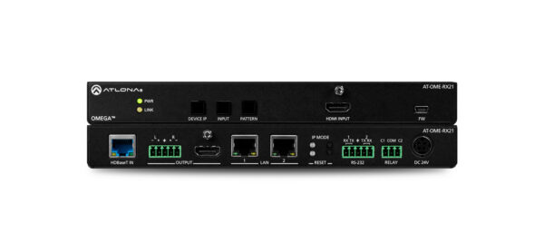 Omega 4K/UHD HDMI over HDBaseT Receiver w/Scaler, Ethernet, RS232, Audio Output, and Input HDMI